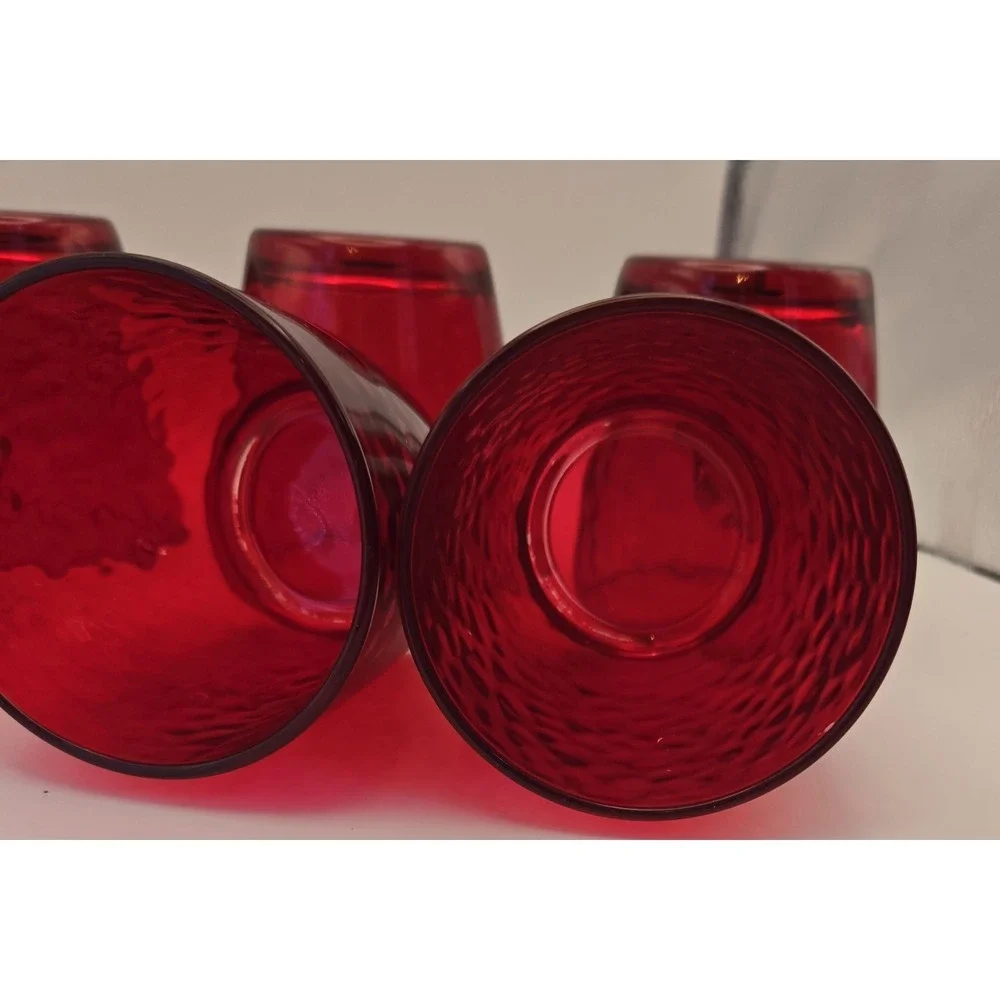 Ruby Red Tumblers Set Of 6 Waved Rib Pattern Unmarked